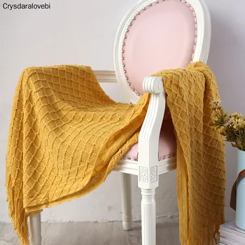 

Nordic Throw Blanket with Tassel Solid Color Knitted Blankets for Adult Kids Portable Sofa Bed Travel Blanket Sofa Towel decor