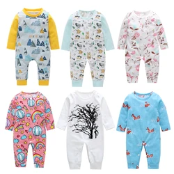 Barboteuse à manches longues pour nouveau né garçon et fille, combinaison en coton avec imprimé Floral d'éléphant, tenue d'hiver pour enfant, nouvelle collection 2022 