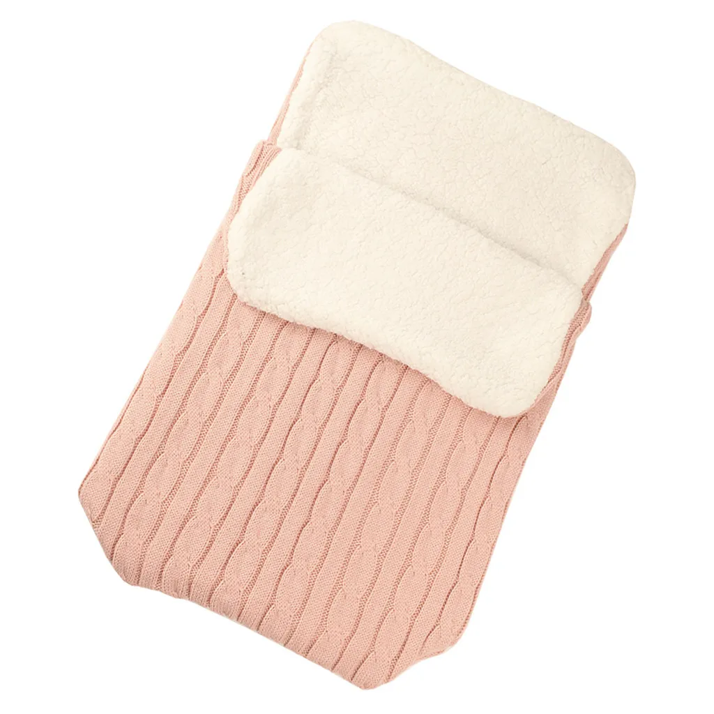 Вязаное Пеленальное Одеяло с капюшоном для новорожденных от 0 до 12 месяцев теплый спальный мешок для коляски зимнее мягкое одеяло для младенцев - Цвет: E