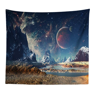 Nature Art Moon Tapestry Mountain Galaxy Starry Sky Hanging Wall Tapestries Psychedelic Carpet Wall Blanket Rug Tapiz Landscape - Цвет: 1