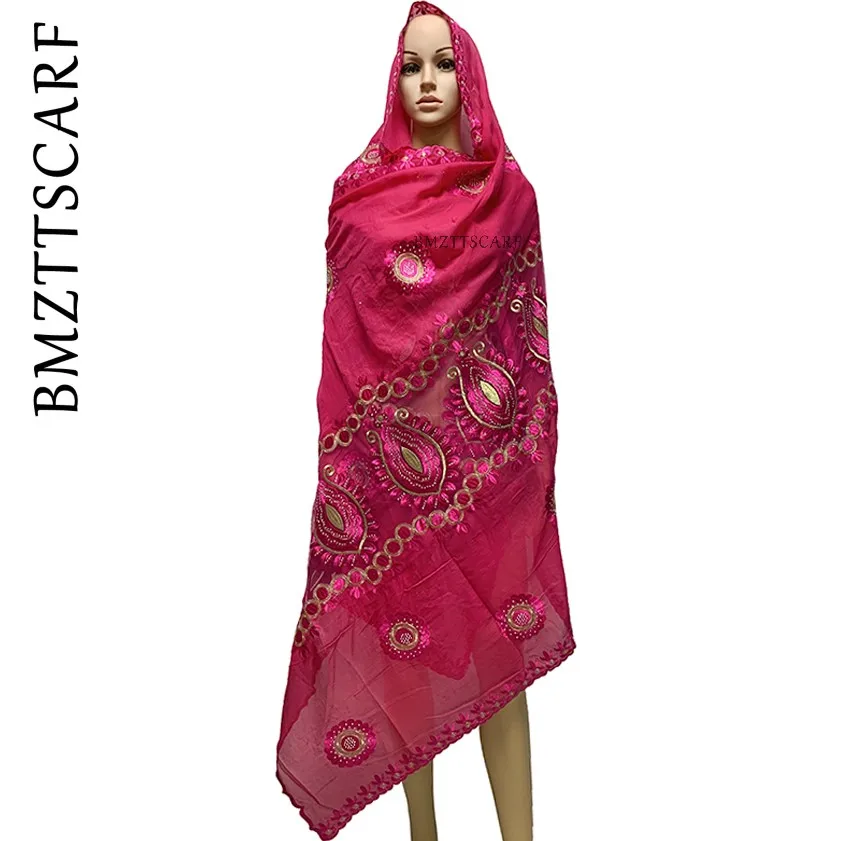 Новые африканские женские шарфы, мусульманский большой шарф с вышивкой, хлопковый сетчатый материал, мягкий хлопковый шарф для шалей BM702 - Цвет: BM702 12