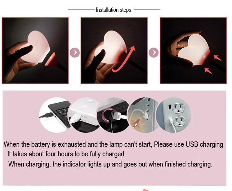 USB Rechargable LED Touch Control Table Lamp Girl Rose Love Heart Modeling lamp Energy Saving Romantic Decoration Night Light