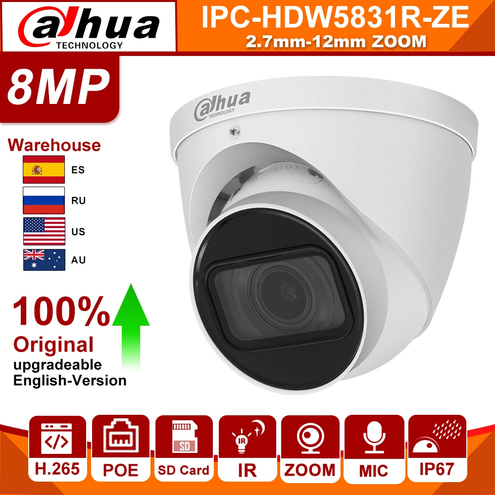 

Original Dahua IPC IP camera 8MP IPC-HDW5831R-ZE International Version WDR Dome IP Camera ZOOM MIC POE DH-IPC-HDW5831R-ZE