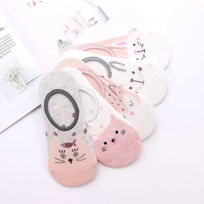 Новые милые женские хлопковые носки с рисунками животных из мультфильмов розовые короткие носки с милыми котами короткие носки повседневные носки для девочек с рисунками животных