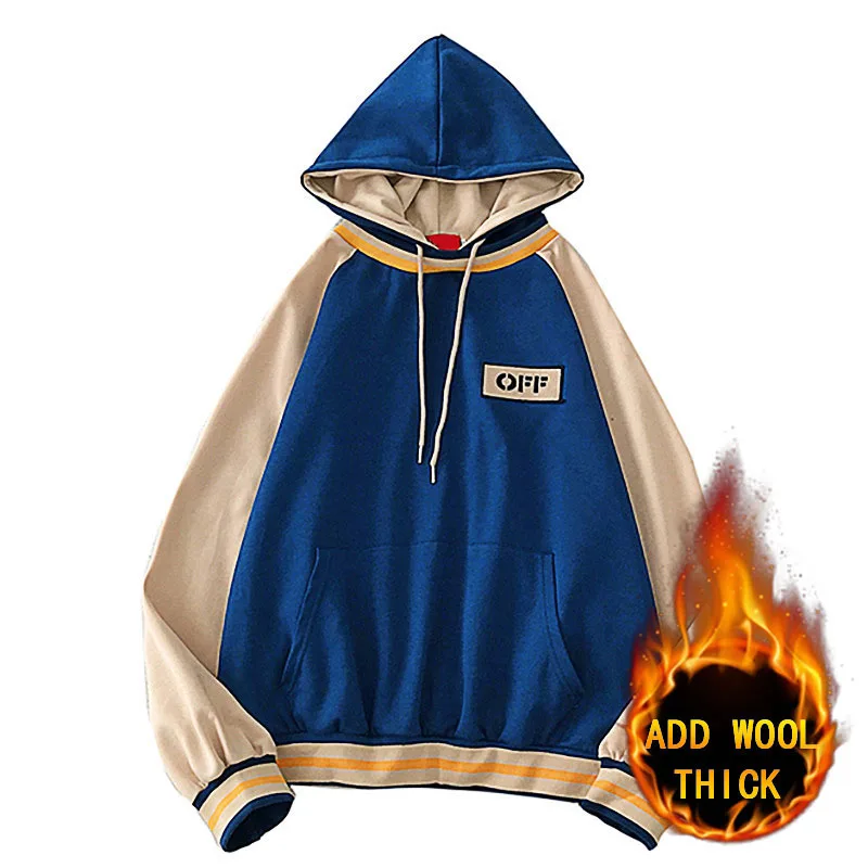 

New Winter Patchwork Hoodie Sweatshirt Mens Hip Hop Pullover Streetwear Clothes Colorblock Clothing Simple Design Printing [off]