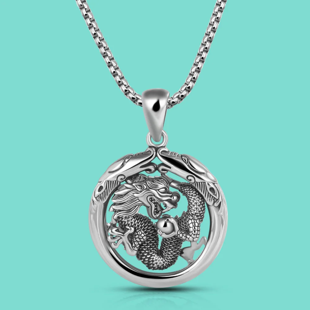 

Japan Vintage Style Men's 100% 925 Silver Necklace Temperament Personality Dragon Pendant Solid Silver Jewelry Box Chain 45-70CM