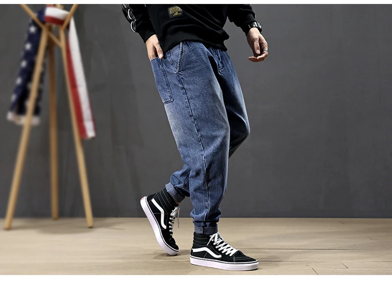 Fashion Streetwear Men Jeans Loose Fit Patch Designer Denim Cargo Pants Men Harem Jeans Vintage Retro Hip Hop Jogger Jeans Homme