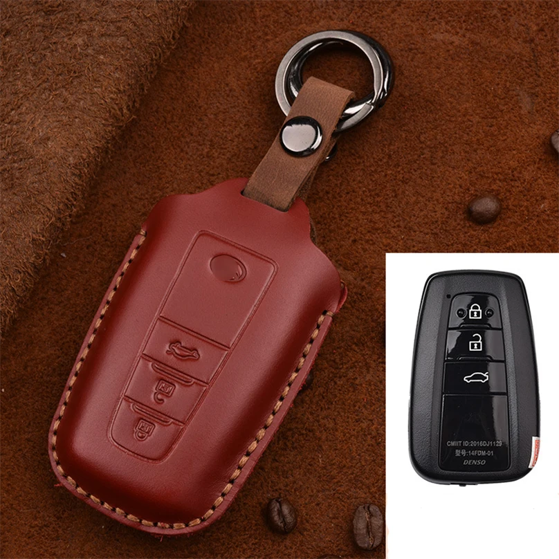 3buttons Red Чехол из натуральной кожи ключ дистанционного управления для TOYOTA Camry C-HR Corolla Crown Prado Reiz Highlander IZOA Camry2018 аксессуары - Название цвета: 3buttons Red