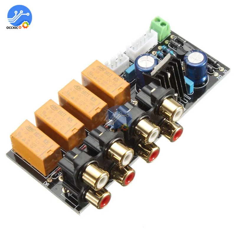 Audio Input Signal Selector Relay Board 4 CH Signal Switching RCA for Amplifiers Speaker