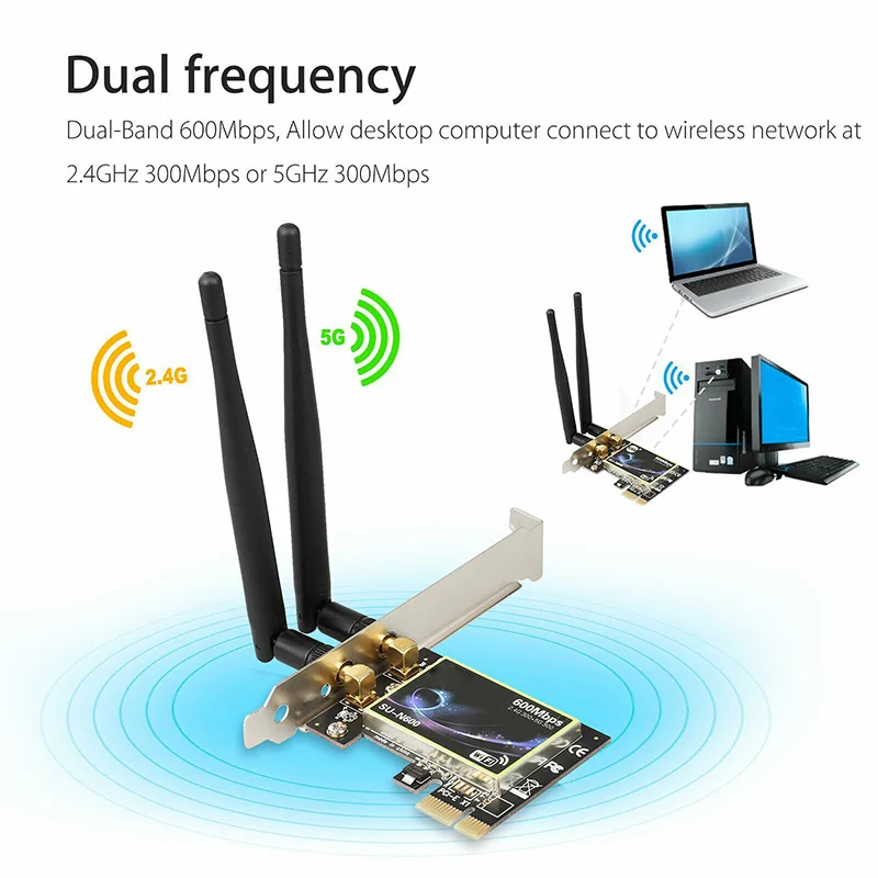 Двухдиапазонный 2,4G/5G PCI-E WiFi беспроводной адаптер 600 Мбит/с для настольного компьютера NK-Shopping