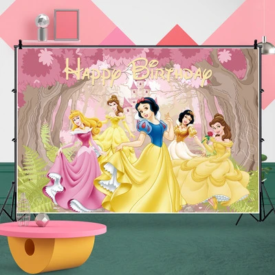 ディズニーのプリンセスとパーティーの背景 125x80cm 偽物の花 子供の誕生日のための 背景 Ballons Accessories Aliexpress