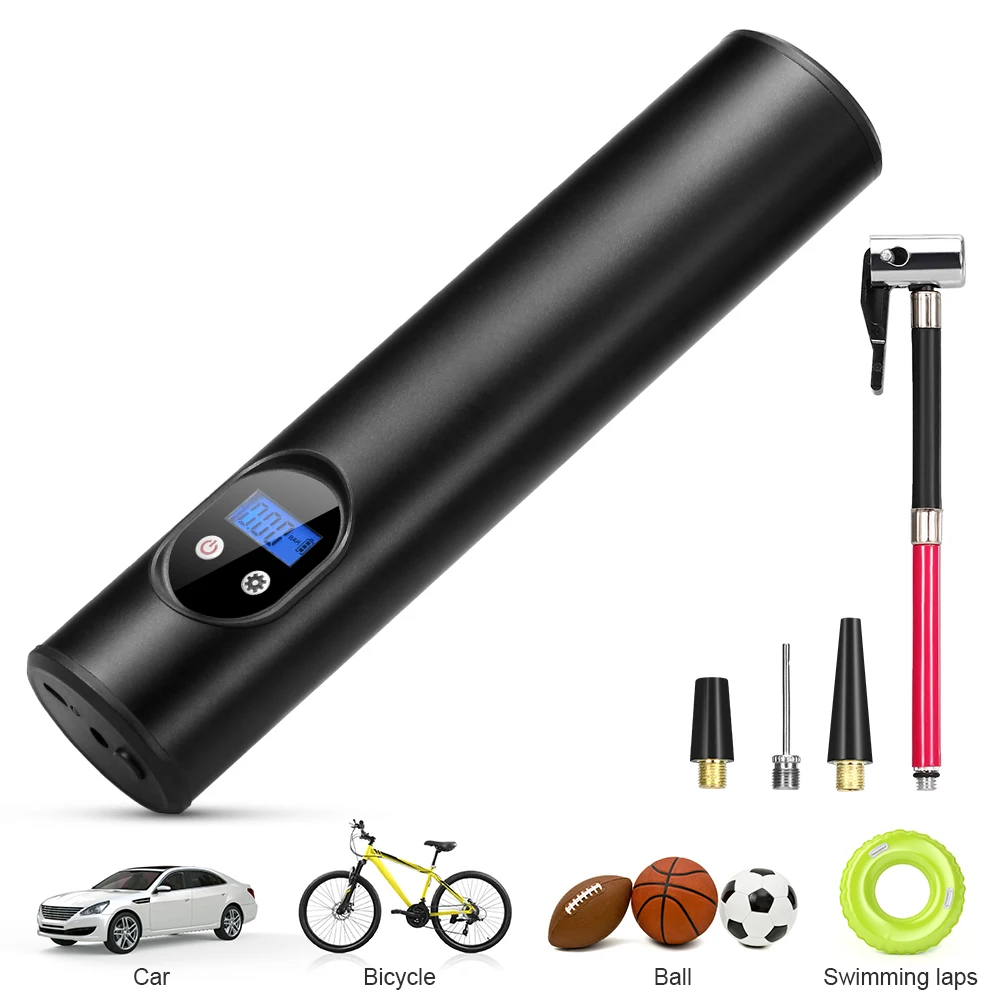 

150PSI Bike Electric Inflator Tire Pump Auto-off Bicycle Car Air Pump LED Flashlight Emergency Tyre Pump with Car Charger