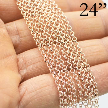 

100 pcs- 24 Inch Rose Gold Necklace, 24 Inch Rose Gold Chain Necklace, Rose Gold Rolo Necklace Wholesale, Circle Link Rolo Chain