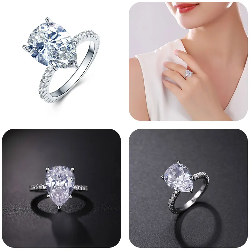 Pear UMODE Новое высококачественное серебряное кольцо с кристаллами, свадебные кольца для женщин, роскошное полное циркониевое кольцо украшение, подарки для девочек - Цвет основного камня: Pear