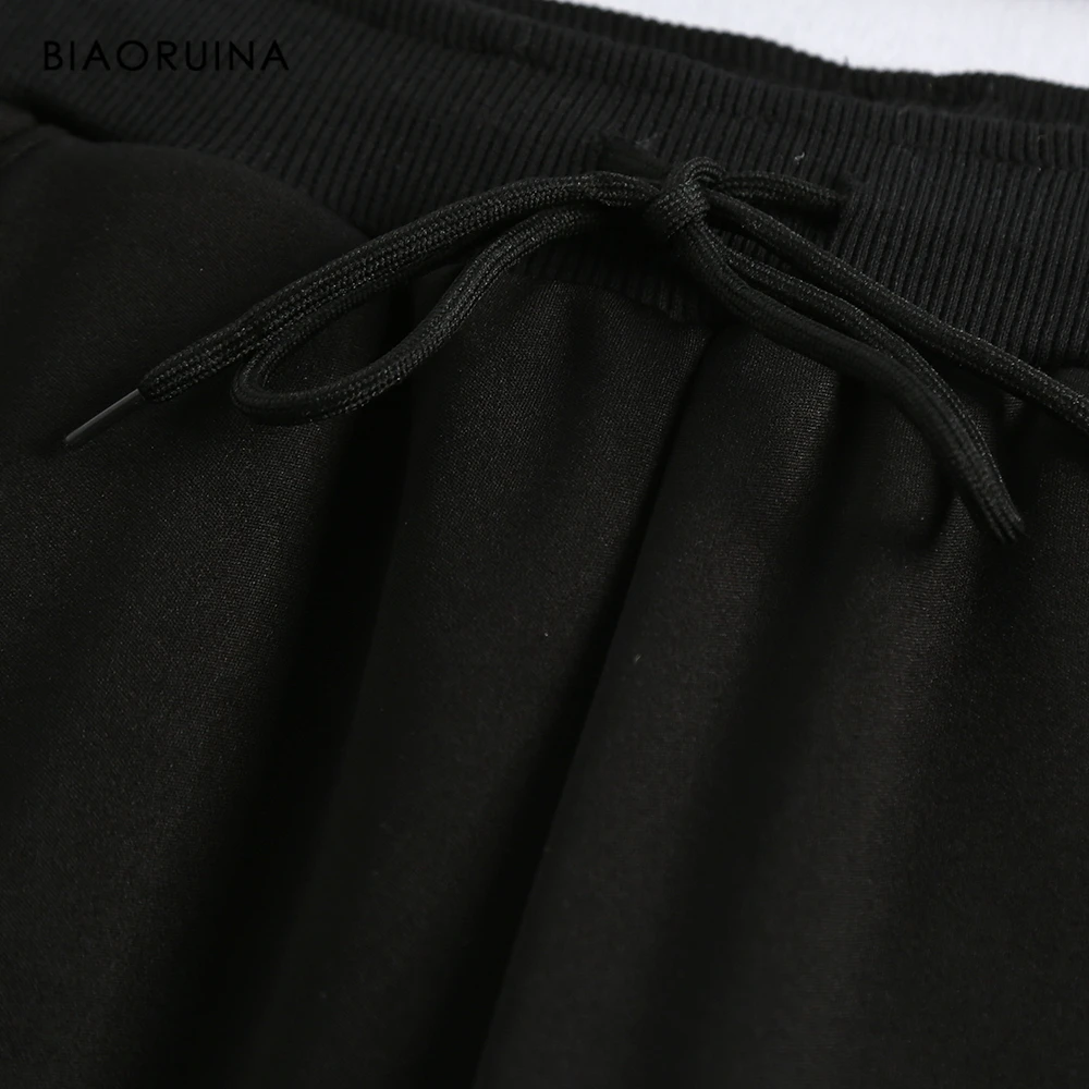 BIAORUINA, женские модные зимние серебристые с люрексом, с боковыми полосками, бархатная подкладка, черные теплые толстые штаны длиной до щиколотки
