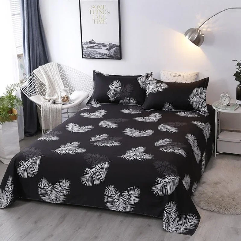Cartoon Print Flat Bed Sheet Plain Feather Printed For Single/ Double