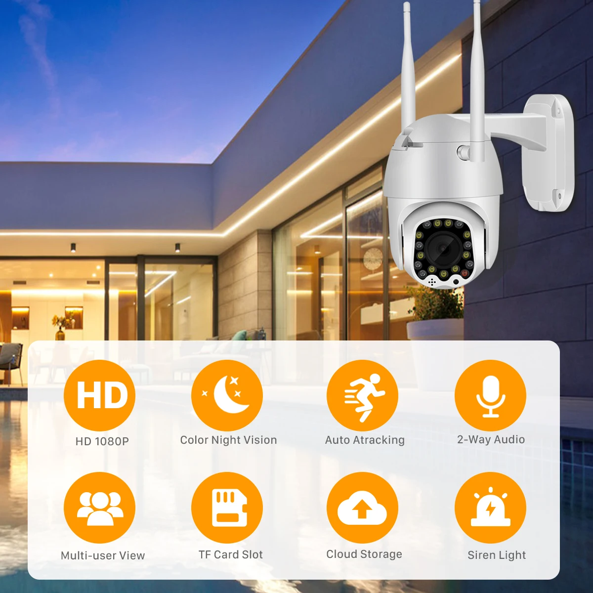 Открытый 2MP автоматическое отслеживание 1080P облако Wifi PTZ камера Домашняя безопасность ip-камера 4X цифровой зум скорость купольная камера с сиреной светильник