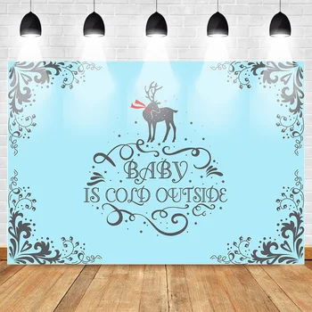 

Baby Shower Backdrop for Photography Elk Blue Photo Background for Party Decoration Newborn Baby It's Cold Outside Backdrops