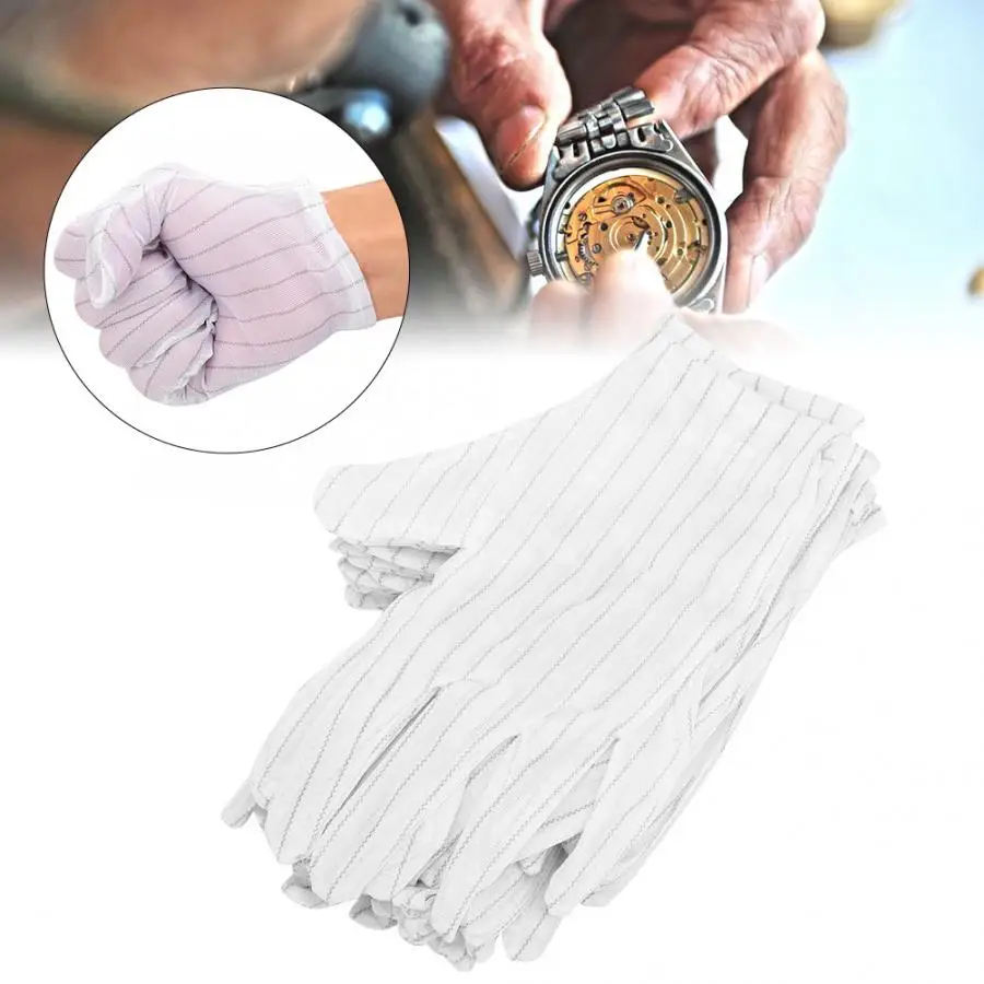 10 Pair Dust-Proof Anti-Static Jewelry Watch Repairing Gloves Double-Sided Stripe Maintence Repair Tool Accessory | Наручные часы