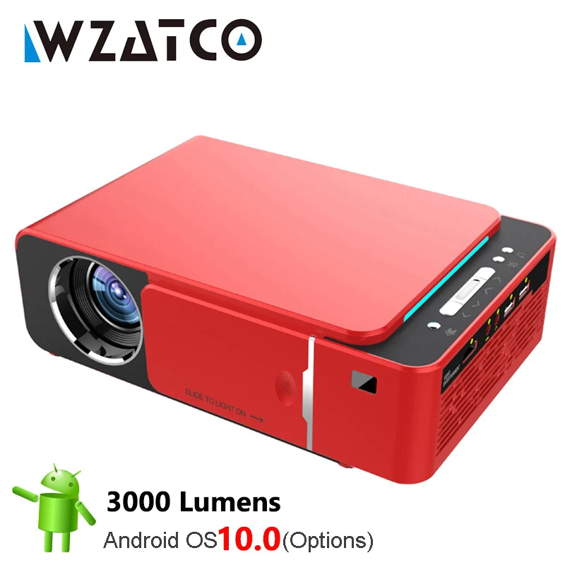 WZATCO T6 Android 10 WIFI опциональная поддержка 1080p HD LED Портативный мини проектор видео для