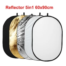 Reflector de luz 5 en 1 para estudio de fotografía, Reflector de luz plegable ovalado, con soporte manual, disco de foto portátil, 60x90cm