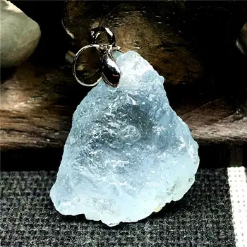 

100% Natural Blue Aquamarine Stone Pendant Jewelry For Woman Lady Men Clear Silver 18x15x9mm Beads Gemsotne AAAAA Drop Shipping
