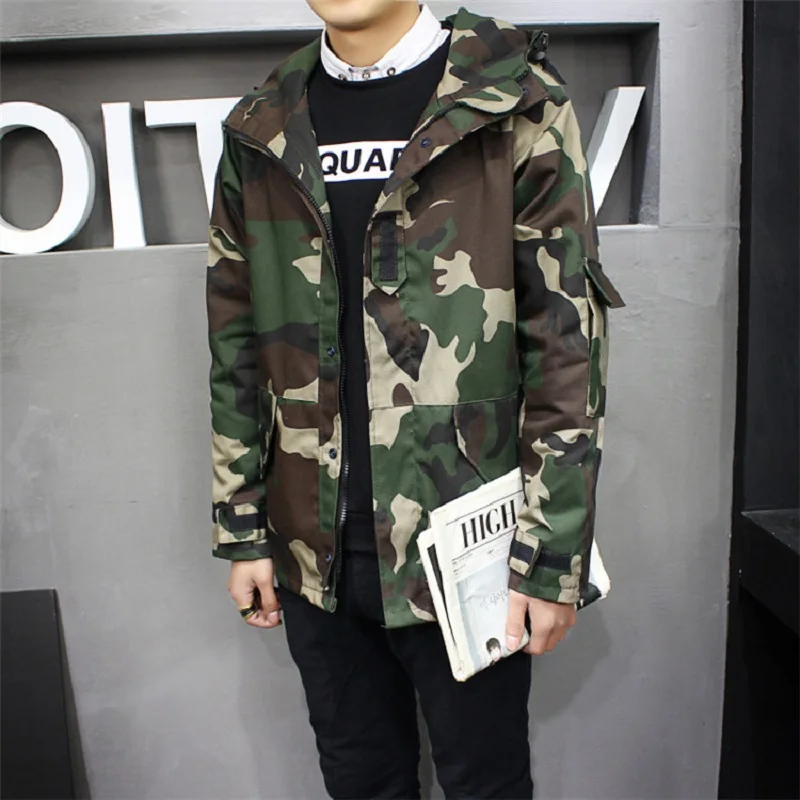 

Spring and Autumn Men's Camouflage Jacket Loose Hooded Jacket Tide Korean Student Tooling Jacket Casual Oversized Men's Clothing