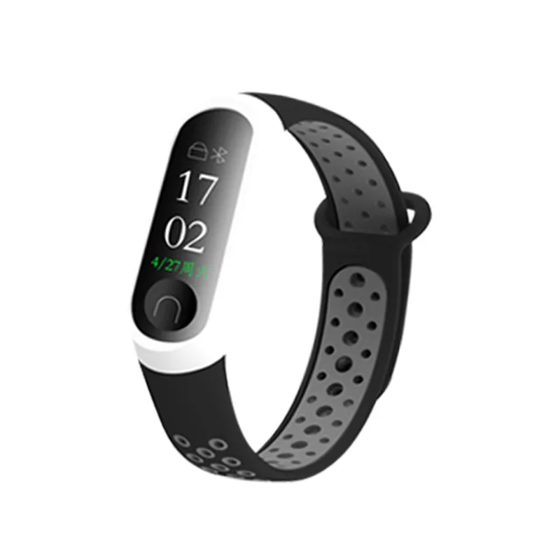 Силиконовый спортивный Смарт Браслет для Xiaomi Mi Band 3 Фитнес браслет двойной разноцветный браслет часы браслет millet 3 - Цвет: Black Gray