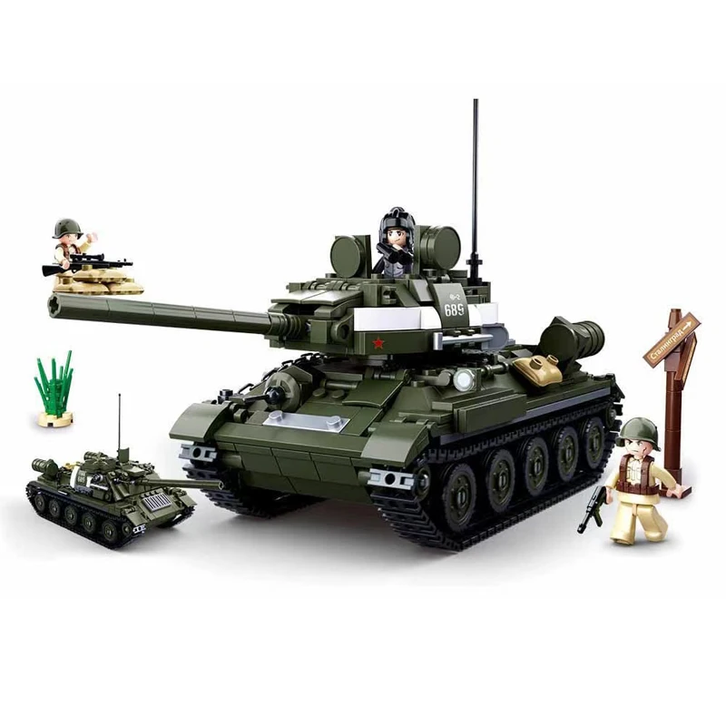Sluban Military Ww2 T34 85 Medium Tank Model Building Blocks Set Guerra Mondiale 2 Army Soldier Figure Arma Mattoni Giocattoli Classici Ragazzo