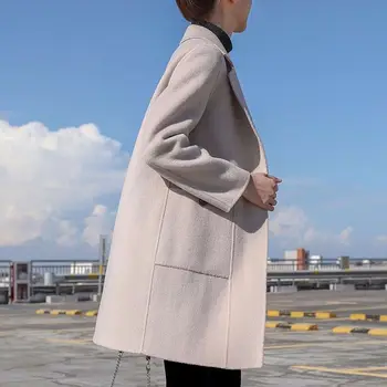 

Casual Wool Blend Coat Women 2019 New Long Sleeve Outwear Jacket Casual Autumn Winter Elegant Overcoat