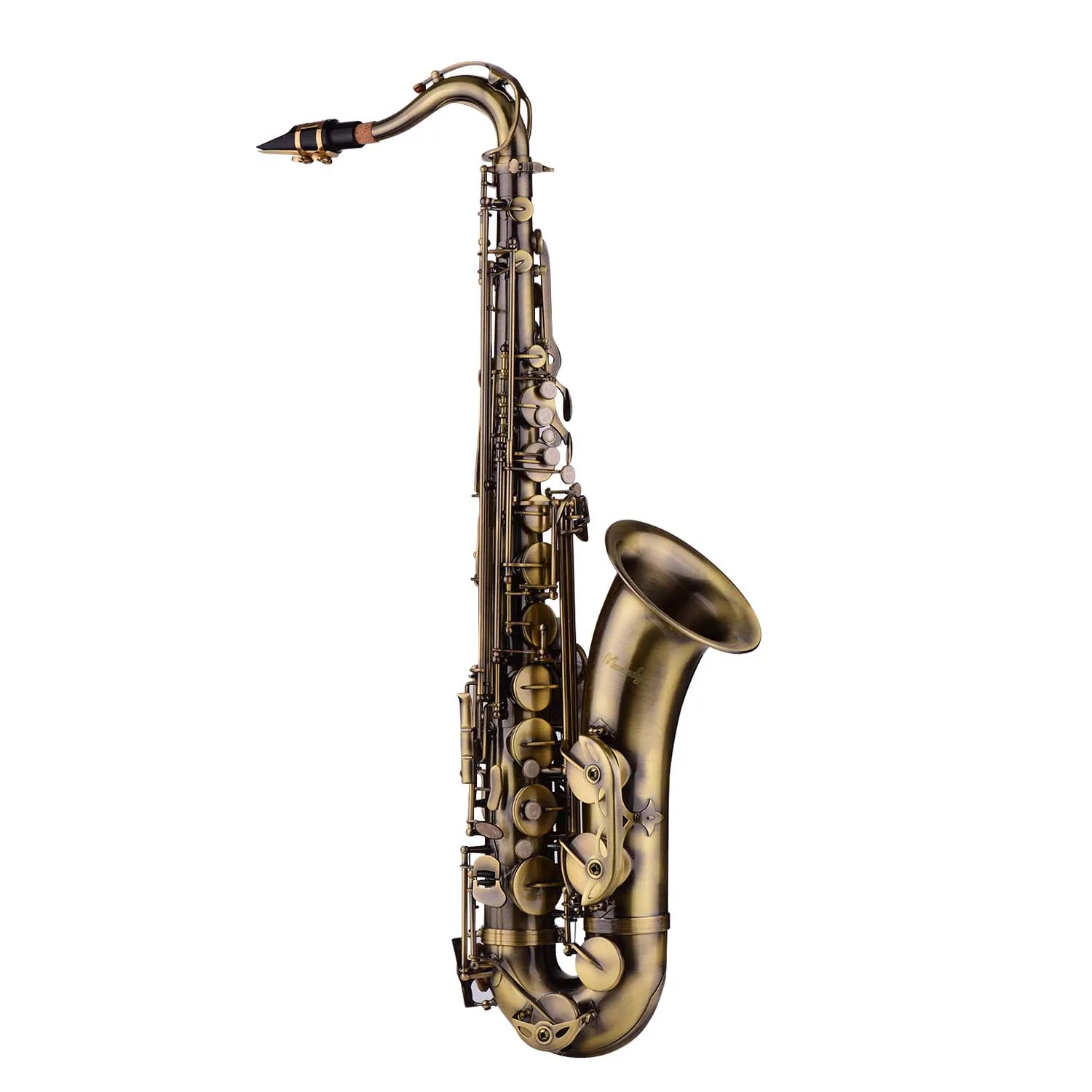 Antique Finish Bb Tenor Saxophone Sax Brass Body White Shell Keys Woodwind Instrument with Carry Case Gloves Sax Neck Straps