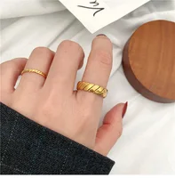 YUN RUO Euramerican Fashion Temperament Simple Diagonal Stripes Twist Stainless Steel Open ring For Woman Man Jewelry Never Fade 1
