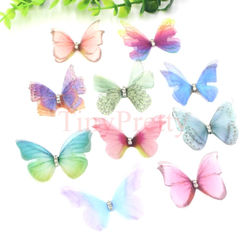 Glitter Butterfly Appliques 3D Silk Butterflies for Wedding Decoration,  Baby Girl Hair Pins 