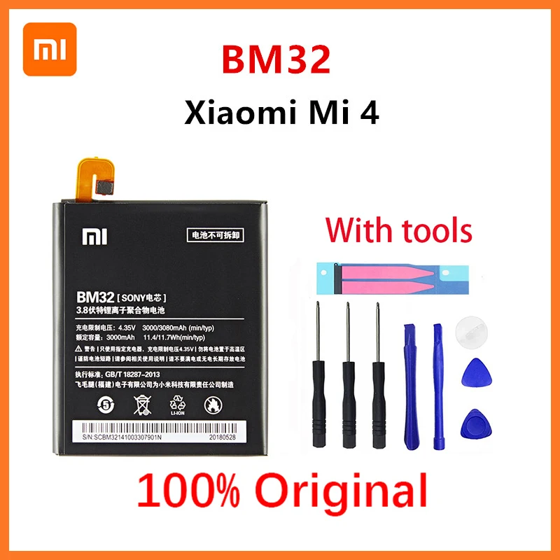 100% Оригинальный аккумулятор 3080 мАч BM32 для телефона Xiaomi Mi 4 M4 Mi4 Высококачественный