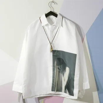 

Men Shirts Retro Printed Simple Korean Style All-match Daily Outwear Harajuku Chic Fashion Leisure Turn-down Collar Student New