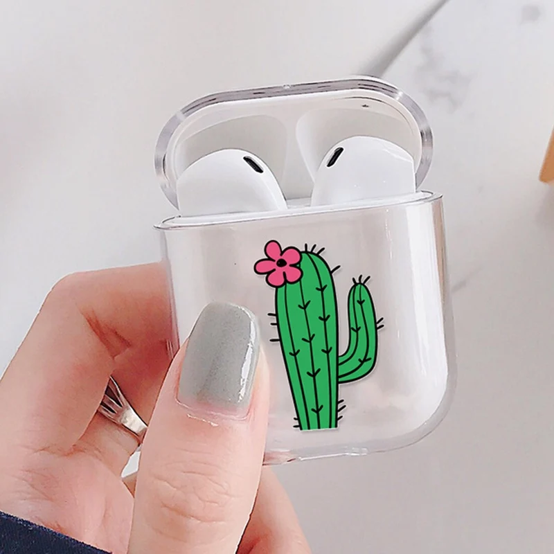Чехол для Airpods, чехол с милым КАКТУСОМ и милым сердцем, прозрачный жесткий чехол на Airpod, защитный чехол для Air Pods, 1, 2, чехол