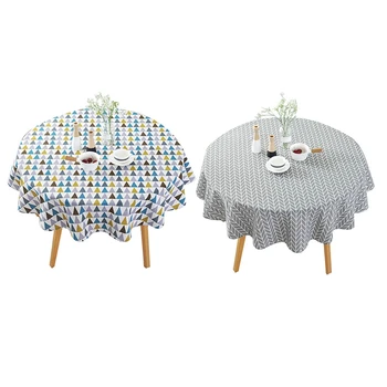 

2Pcs 150CM Cotton Round Tablecloth Round Table Cover Mat Decoration - Color & Gray