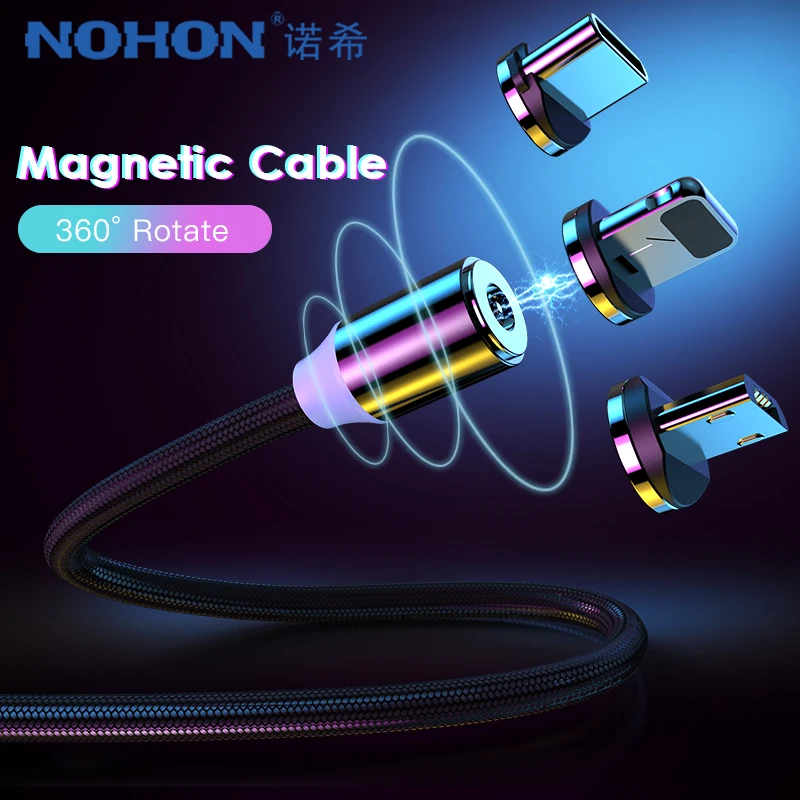 

NOHON Strong Magnetic Long Charger Cables 8 Pin For iPhone XS MAX XR X 8 Plus Charging Cable Micro USB Type-C For Samsung S8 2M