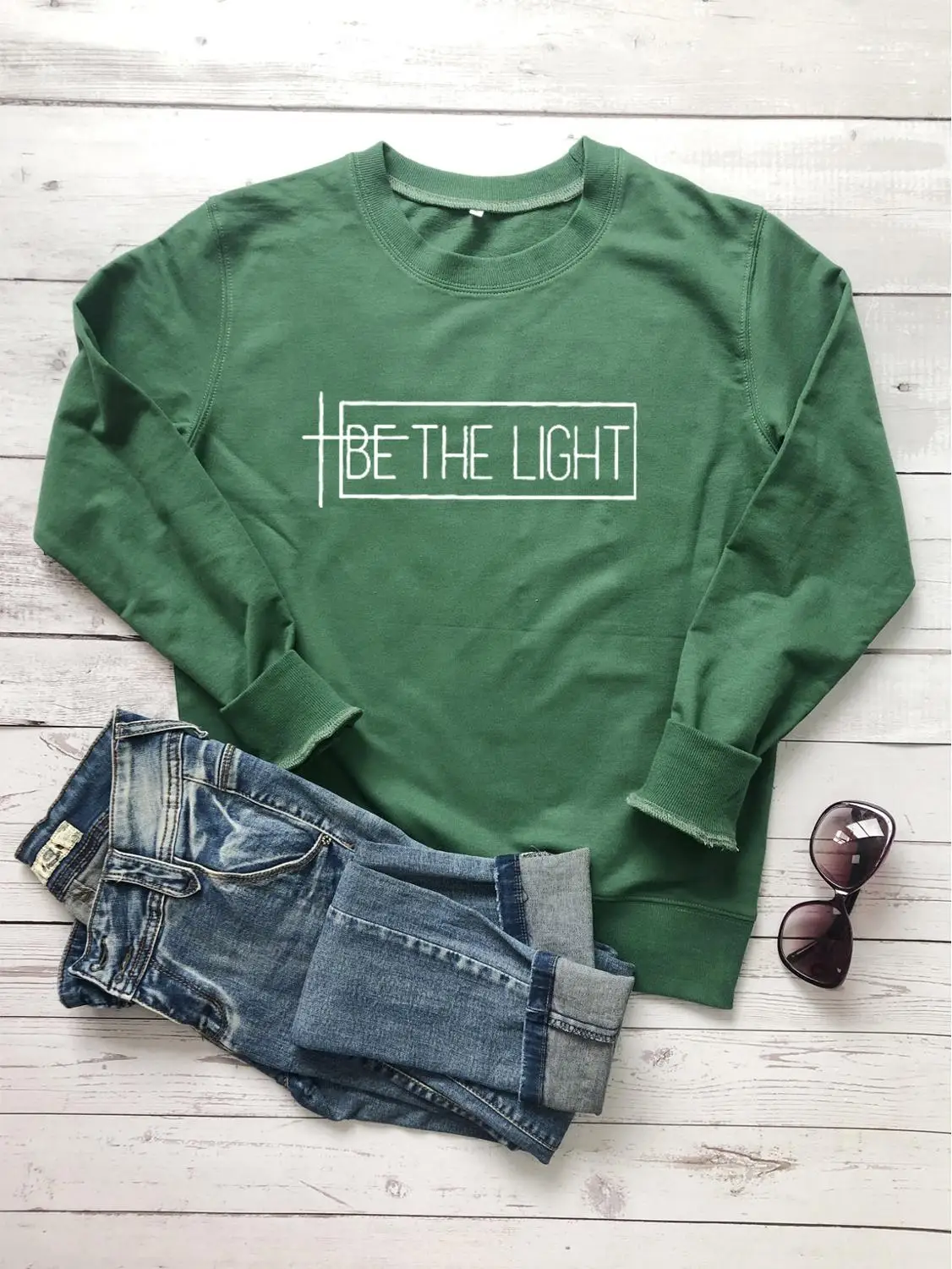 Be the light Толстовка для женщин религиозный христианский Библейский крещение толстовки слоган Цитата вечерние стильные пуловеры Топы - Цвет: Green-white txt