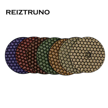 

REIZTRUNO 4" 7PCS/Set Dry Polishing Stone Hexagon Resin Bond Sanding Disk For granite Marble Floor Dry Grinding 100mm
