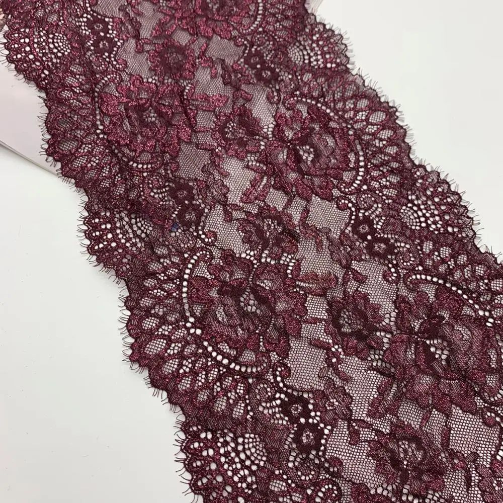 3y/lot 22.50cm Shiny Red Purple Teal Blue Eyelash Elastic Lace Trim With Shimmer Trimming Garment Accessory DIY Material Fabric 6