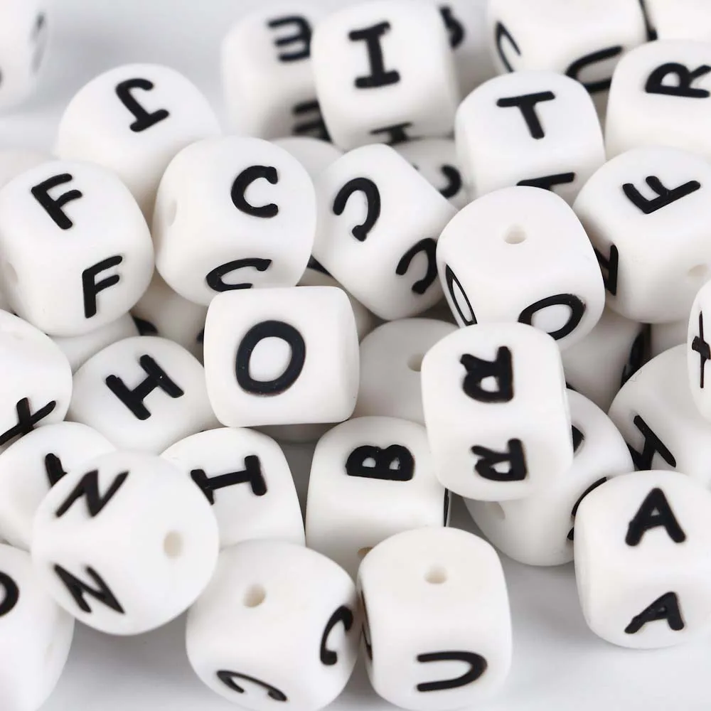 

Mini 5pcs/set 12mm DIY Letter Toy Safe Silicone Teething Beads For Baby Teether Pacifier Chain Bracelet