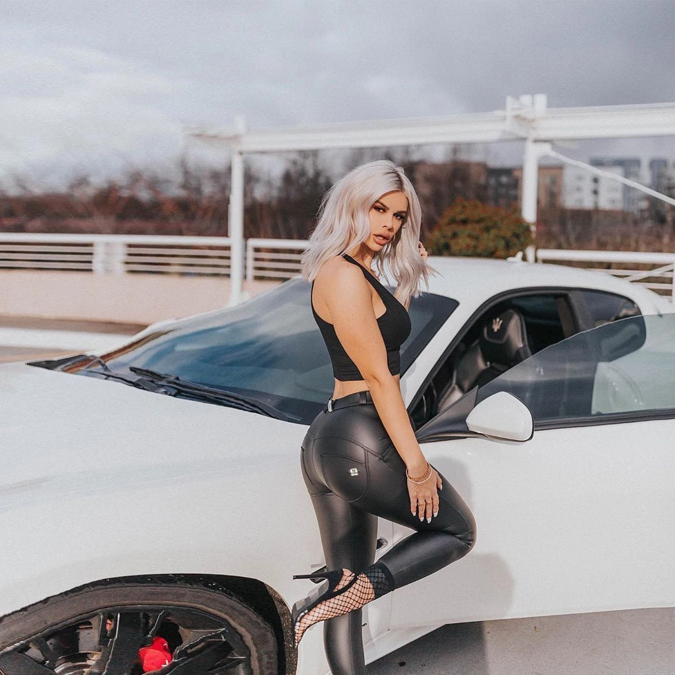 

Melody Black Vegan Leather Pants Women Jogger Leatherette Trousers Fleece Lined Jeggings Sexy Compression Pants