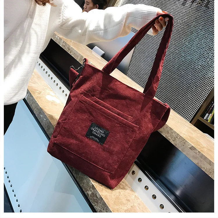 Women Corduroy Canvas Tote Ladies Casual Shoulder Bag Shopping Shopper Hand Bags For Female Messenger Korean Fashion Handbag Bag