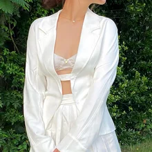 Chaqueta de traje de oficina para mujer, Blazer Sexy de manga larga con un solo pecho, Color sólido, moda de otoño, nuevo estilo, 2022