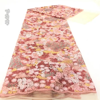 

Sequins Design Lace Fabric High Quality Embroidery African Dry Polyester Fabrics Soft Skin Tulle Laces For Daily Dress Lady