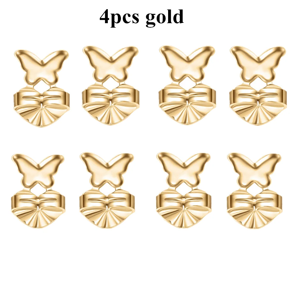 4pcs gold ROMAD Fashion Butterfly Stud Earrings Back Nut Lifter Lift Hypoallergenic Fits Post Earring Earlobe Support Earrings For Women - Окраска металла: 4pcs gold