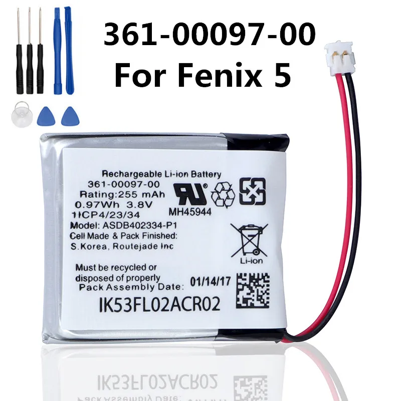 Original Watch Battery watch battery 361-00097-00 361-00098-00 for Garmin Fenix 5 5X Replacement Battery 255mAh