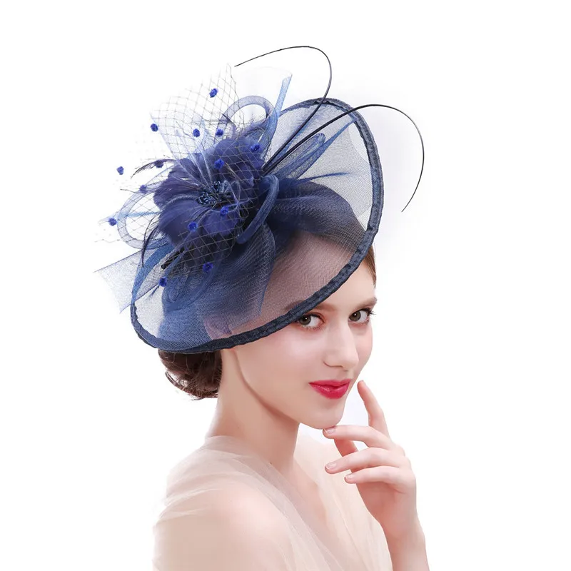 Красота Emily Женская мода шляпа заколка для волос модный коктейль Свадебная вечеринка украшение головы невесты доступны много цветов - Цвет: Navy Blue