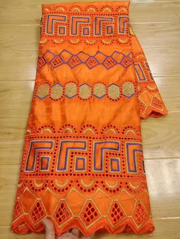 

African bazin riche fabric with brode Latest fashion embroidery bazin lace fabric with net lace 5 yards